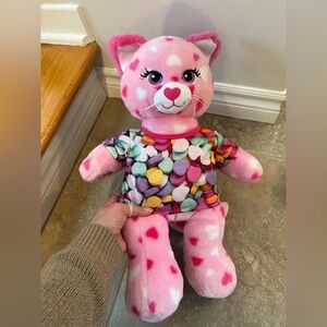 Build A Bear Workshop Plush Cat Kitten Pink White Hearts 17" BAB 2014 Soft Eyes